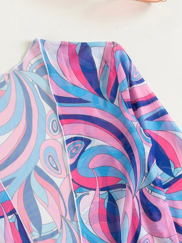 Blue Zone Planet |  Split three-piece high waist long-sleeved blouse drawstring bikini kakaclo