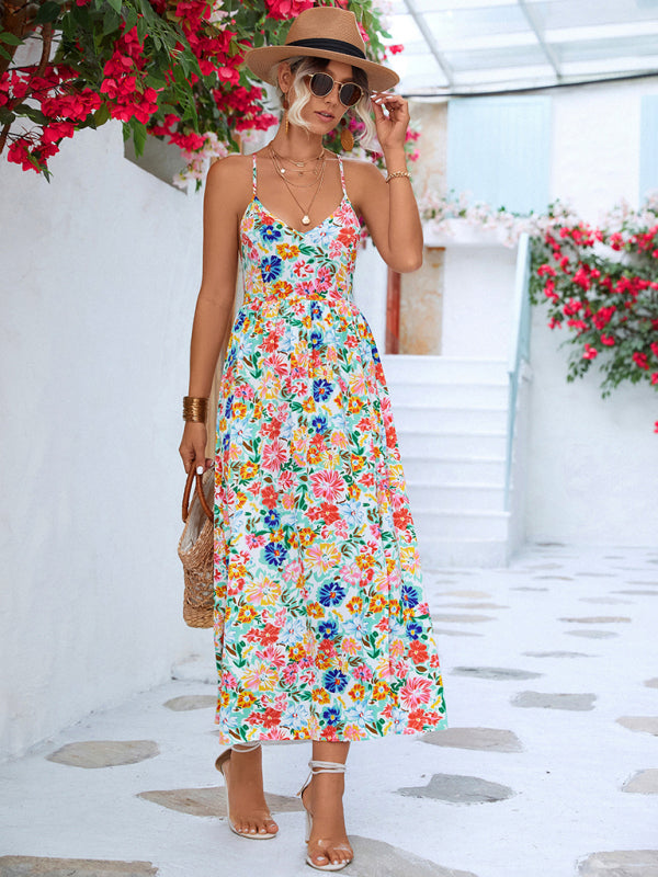 Blue Zone Planet | Women's Floral Backless Slit Slip Dress kakaclo