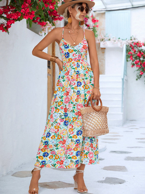 Blue Zone Planet | Women's Floral Backless Slit Slip Dress kakaclo