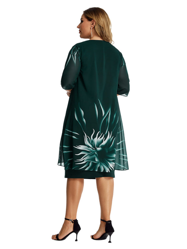Plus size elegant knitted lace cape dress kakaclo