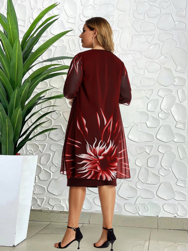 Plus size elegant knitted lace cape dress kakaclo