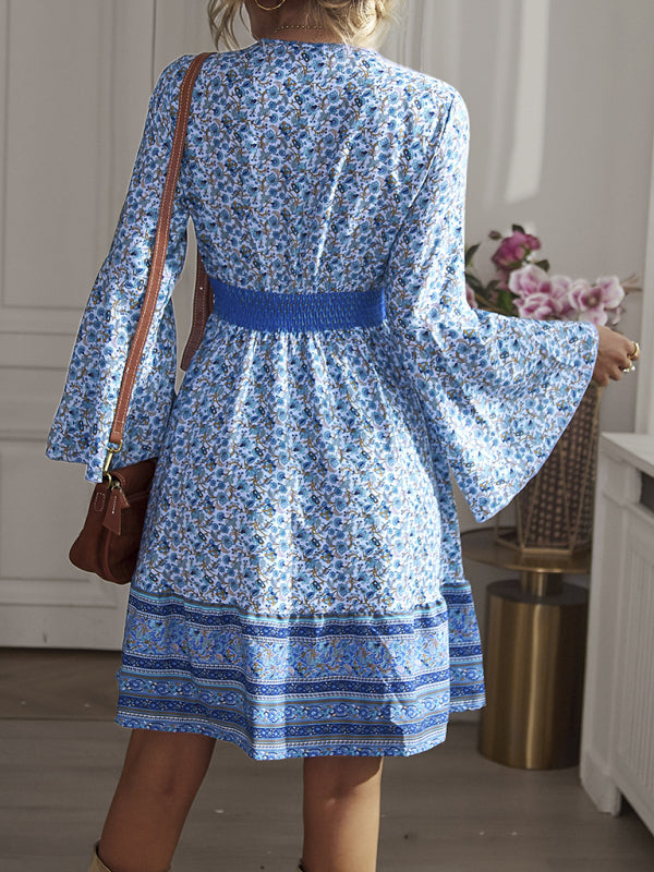 V Neck Long Sleeve Bohemian Long Sleeve Dress kakaclo