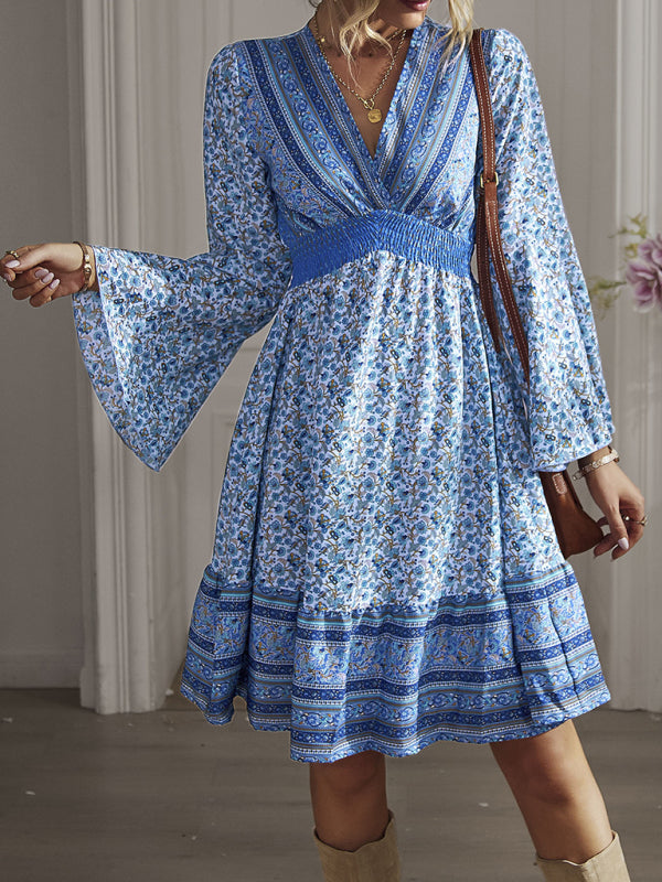 V Neck Long Sleeve Bohemian Long Sleeve Dress kakaclo