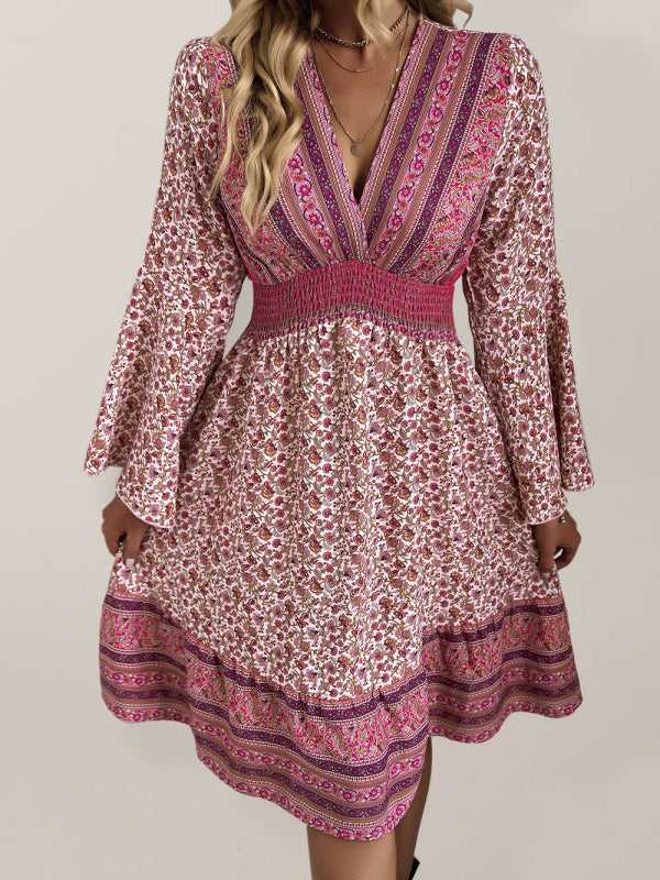V Neck Long Sleeve Bohemian Long Sleeve Dress kakaclo