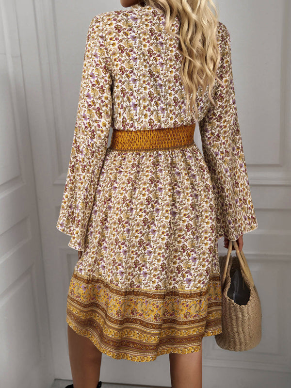 V Neck Long Sleeve Bohemian Long Sleeve Dress kakaclo