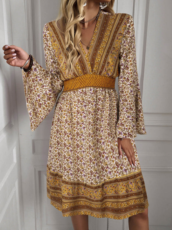 V Neck Long Sleeve Bohemian Long Sleeve Dress kakaclo