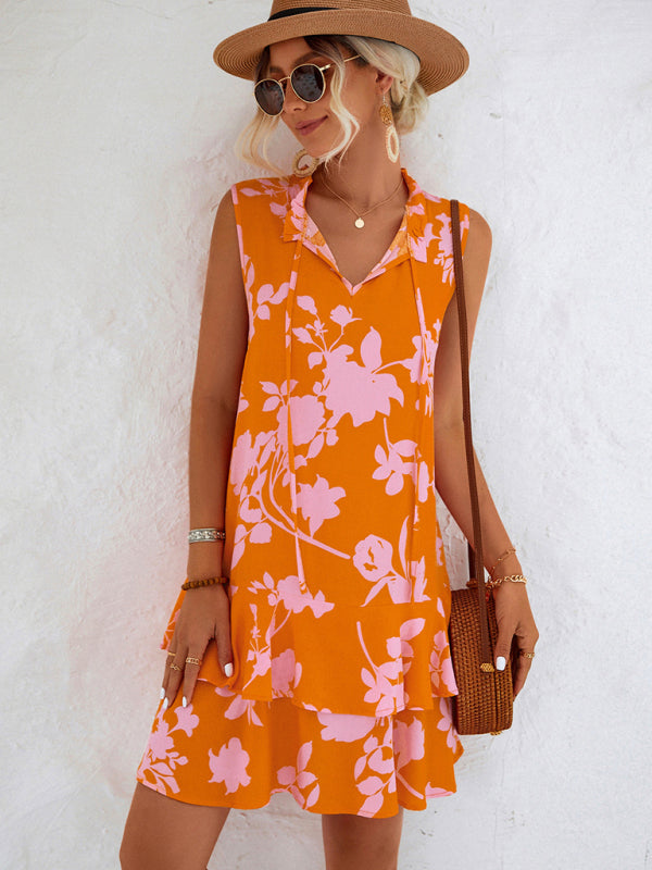 Vacation Sleeveless Strappy Ruffle Dress BLUE ZONE PLANET