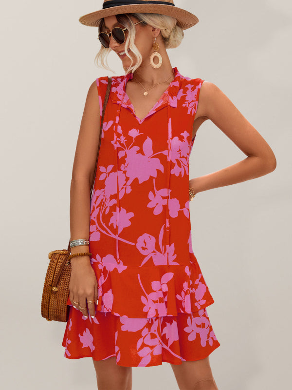 Vacation Sleeveless Strappy Ruffle Dress BLUE ZONE PLANET