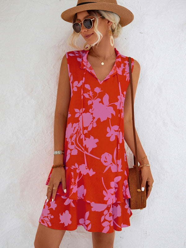 Vacation Sleeveless Strappy Ruffle Dress BLUE ZONE PLANET