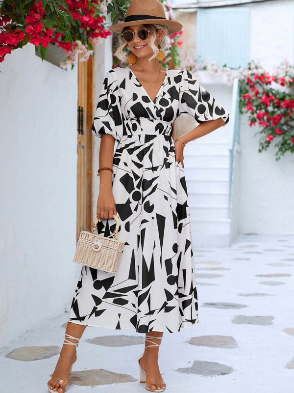 Blue Zone Planet | holiday V-neck puff sleeve dress BLUE ZONE PLANET