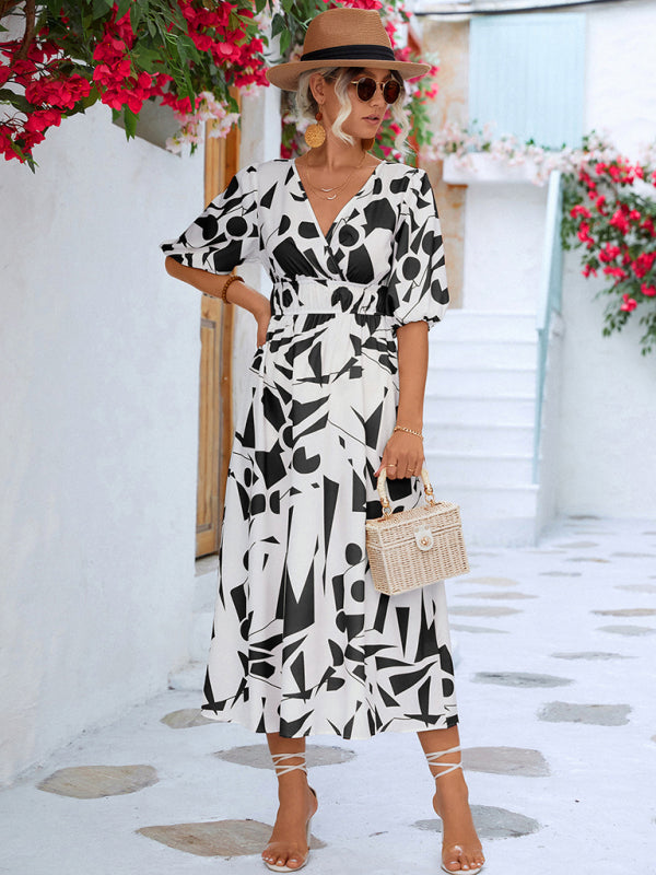 Blue Zone Planet | holiday V-neck puff sleeve dress BLUE ZONE PLANET