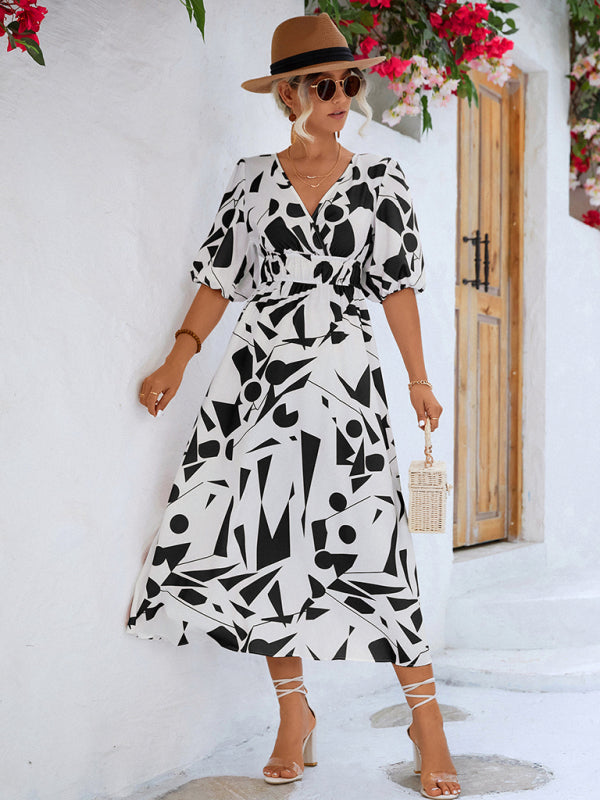 Blue Zone Planet | holiday V-neck puff sleeve dress BLUE ZONE PLANET