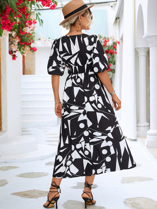 Blue Zone Planet | holiday V-neck puff sleeve dress BLUE ZONE PLANET