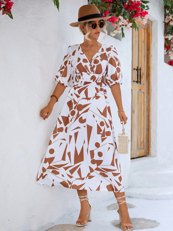 Blue Zone Planet | holiday V-neck puff sleeve dress BLUE ZONE PLANET