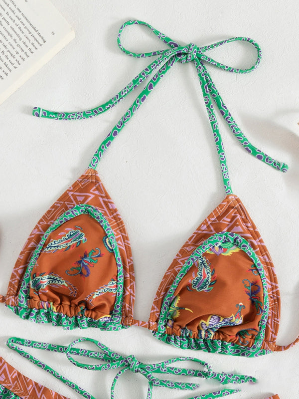 Blue Zone Planet | Women's ethnic print halter neck tie bikini BLUE ZONE PLANET