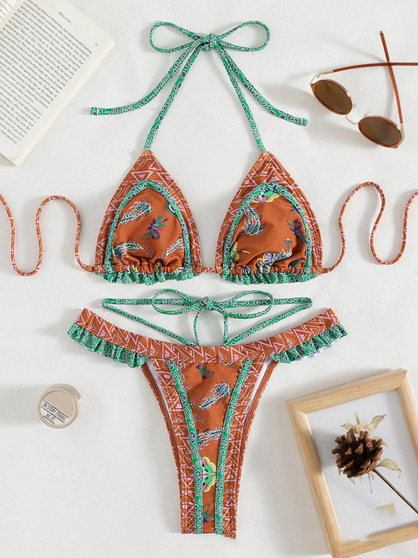 Blue Zone Planet | Women's ethnic print halter neck tie bikini BLUE ZONE PLANET