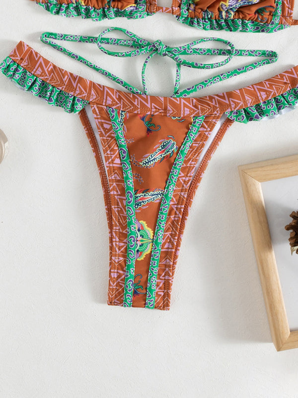 Blue Zone Planet | Women's ethnic print halter neck tie bikini BLUE ZONE PLANET