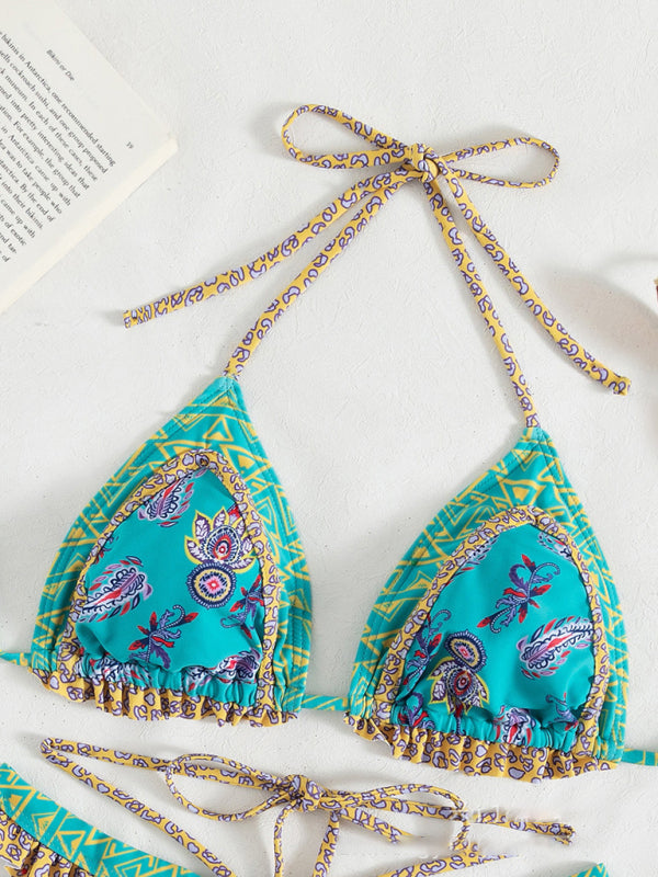 Blue Zone Planet | Women's ethnic print halter neck tie bikini BLUE ZONE PLANET