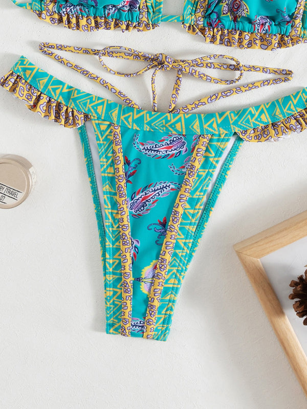 Blue Zone Planet | Women's ethnic print halter neck tie bikini BLUE ZONE PLANET