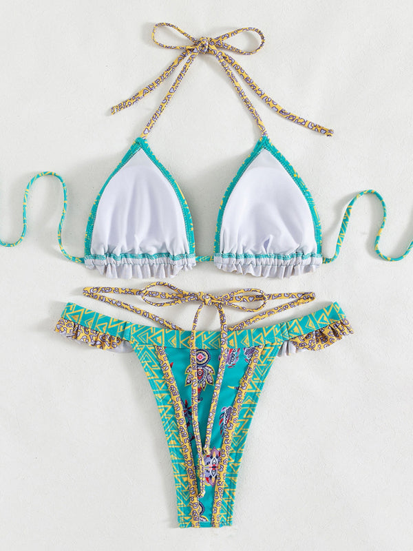 Blue Zone Planet | Women's ethnic print halter neck tie bikini BLUE ZONE PLANET