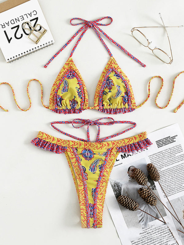 Blue Zone Planet | Women's ethnic print halter neck tie bikini BLUE ZONE PLANET