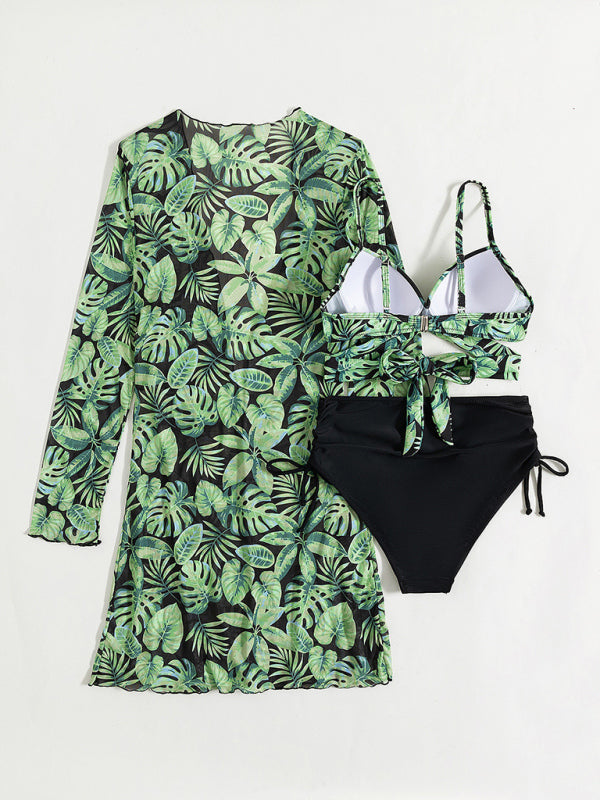 Blue Zone Planet | Women's tropical print bikini three-piece sets BLUE ZONE PLANET