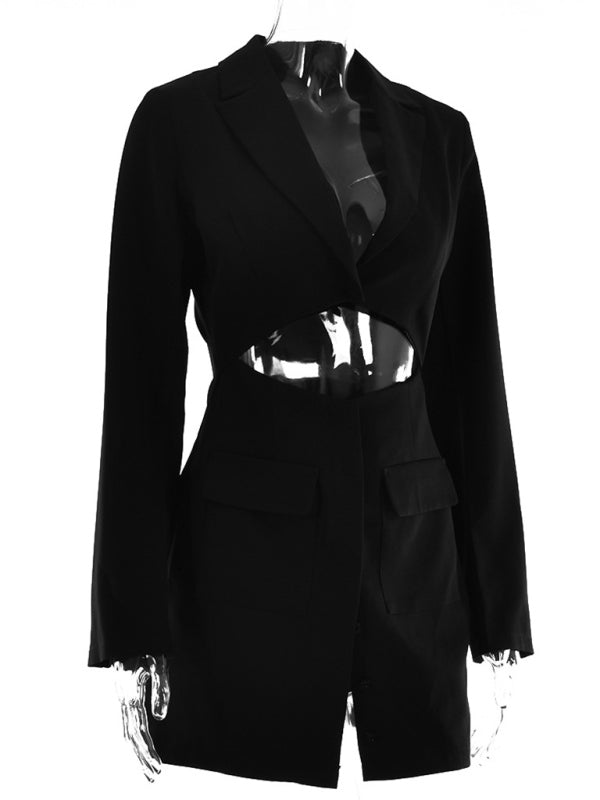 Fake Two Piece Lapel Long Sleeve Blazer Dress kakaclo