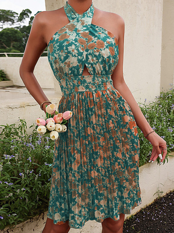 Blue Zone Planet |  Woven Halter Neck Backless Floral Dress BLUE ZONE PLANET