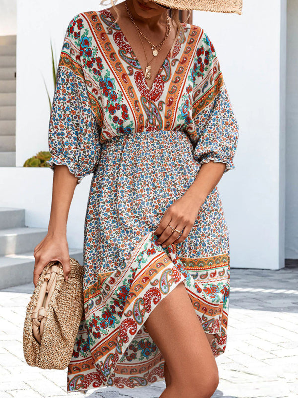 Blue Zone Planet | Ava's Woven V-Neck Open Back Bohemian High Low Mini Dress BLUE ZONE PLANET