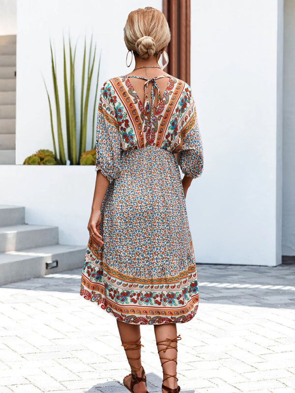Blue Zone Planet | Ava's Woven V-Neck Open Back Bohemian High Low Mini Dress BLUE ZONE PLANET