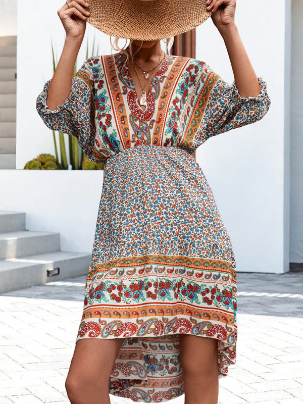 Blue Zone Planet | Ava's Woven V-Neck Open Back Bohemian High Low Mini Dress BLUE ZONE PLANET