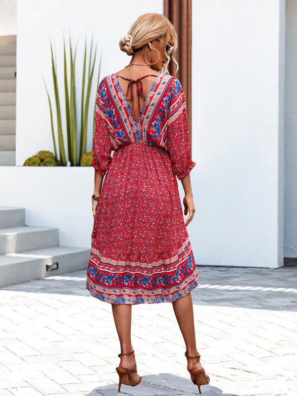 Blue Zone Planet | Ava's Woven V-Neck Open Back Bohemian High Low Mini Dress BLUE ZONE PLANET