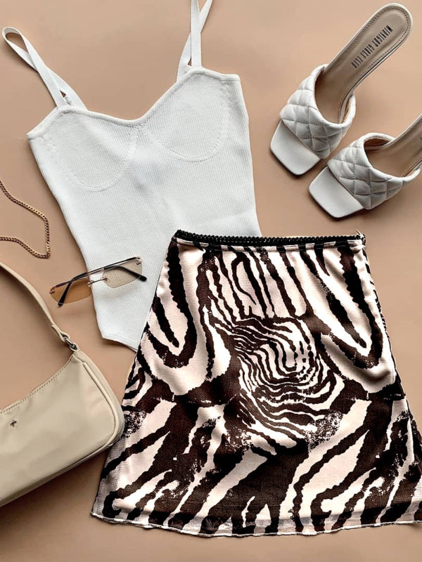 Blue Zone Planet | Printed mesh skirt high waist double layer slim wrap hip skirt kakaclo