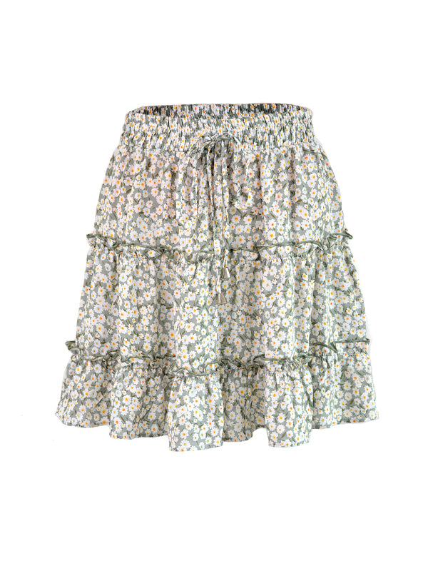Blue Zone Planet |  Ladies High Waist Ruffled Floral Printed A-Line Skirt kakaclo