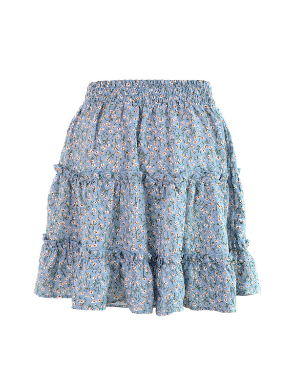 Blue Zone Planet |  Ladies High Waist Ruffled Floral Printed A-Line Skirt kakaclo