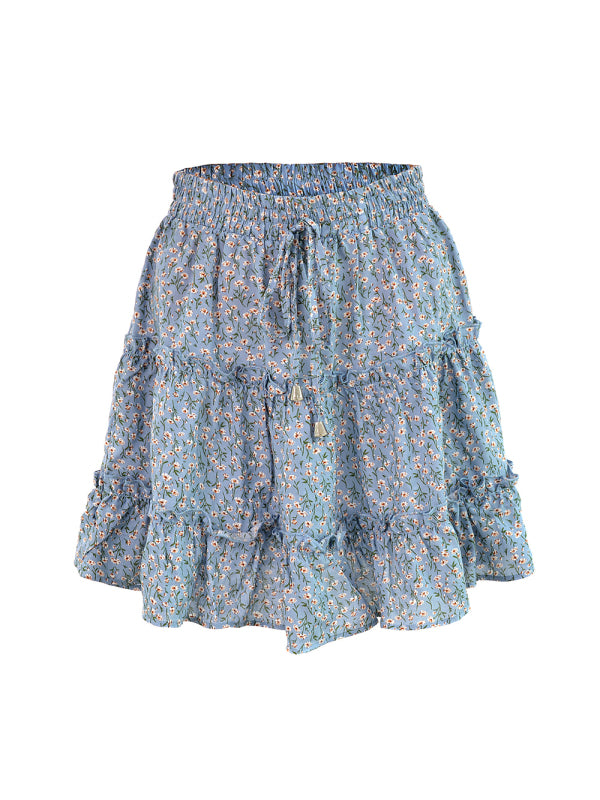 Blue Zone Planet |  Ladies High Waist Ruffled Floral Printed A-Line Skirt kakaclo