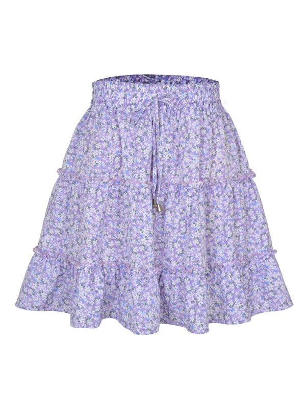 Blue Zone Planet |  Ladies High Waist Ruffled Floral Printed A-Line Skirt kakaclo