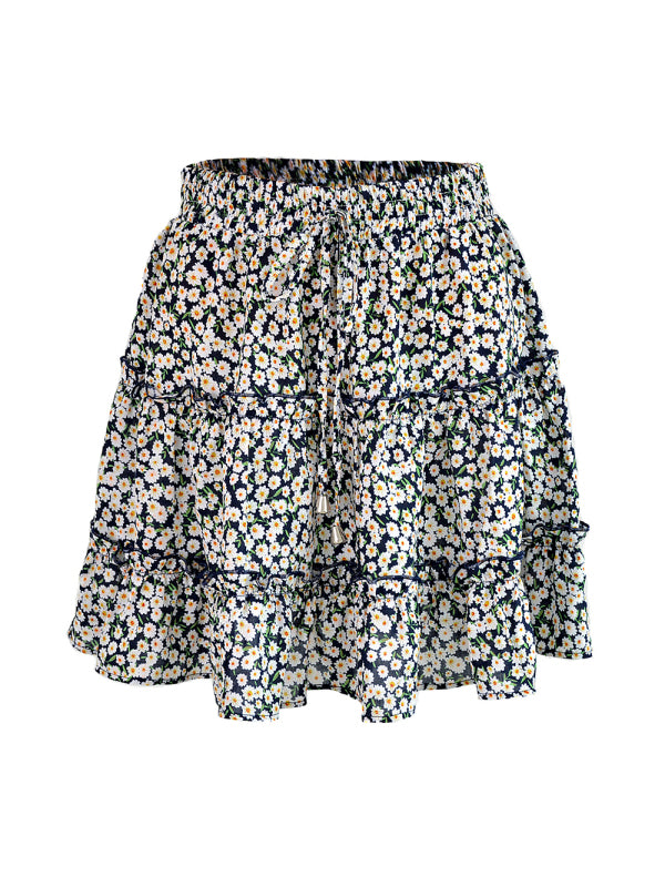 Blue Zone Planet |  Ladies High Waist Ruffled Floral Printed A-Line Skirt kakaclo