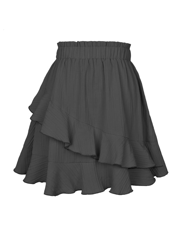 Blue Zone Planet | Women's Irregular solid color ruffle skirt kakaclo