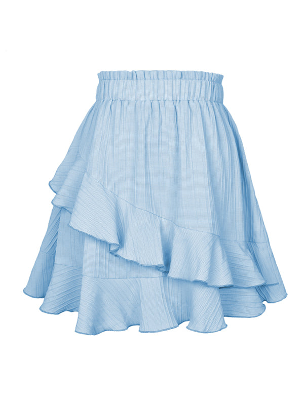 Blue Zone Planet | Women's Irregular solid color ruffle skirt kakaclo