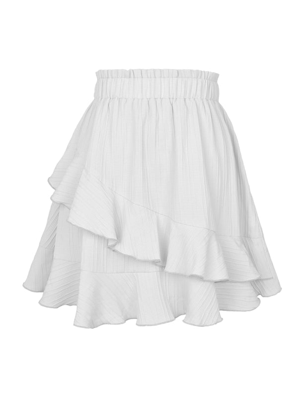 Blue Zone Planet | Women's Irregular solid color ruffle skirt kakaclo
