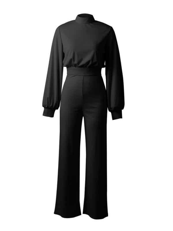 Blue Zone Planet |  Women's Solid color turtleneck open back long sleeve jumpsuit kakaclo