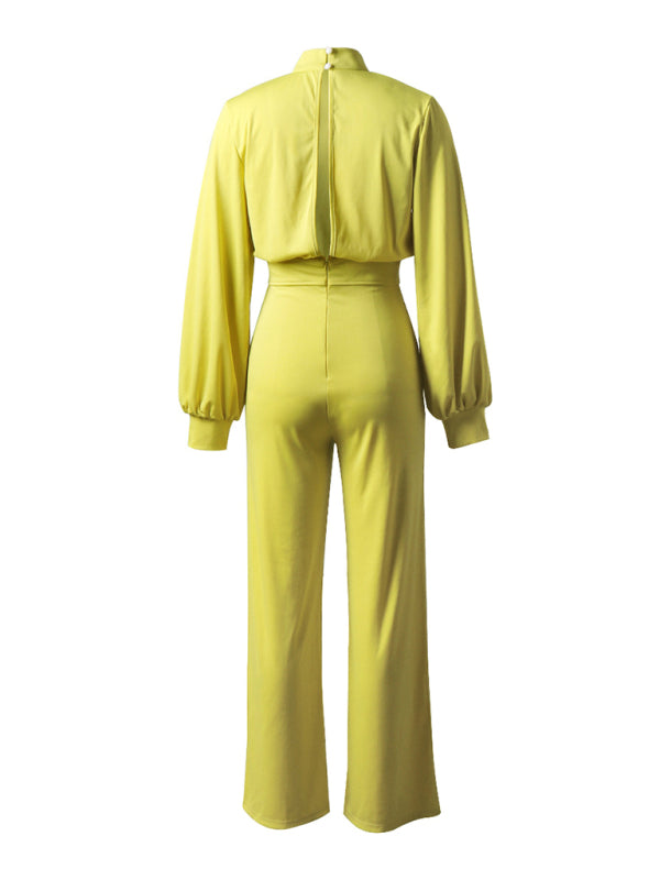 Blue Zone Planet |  Women's Solid color turtleneck open back long sleeve jumpsuit kakaclo