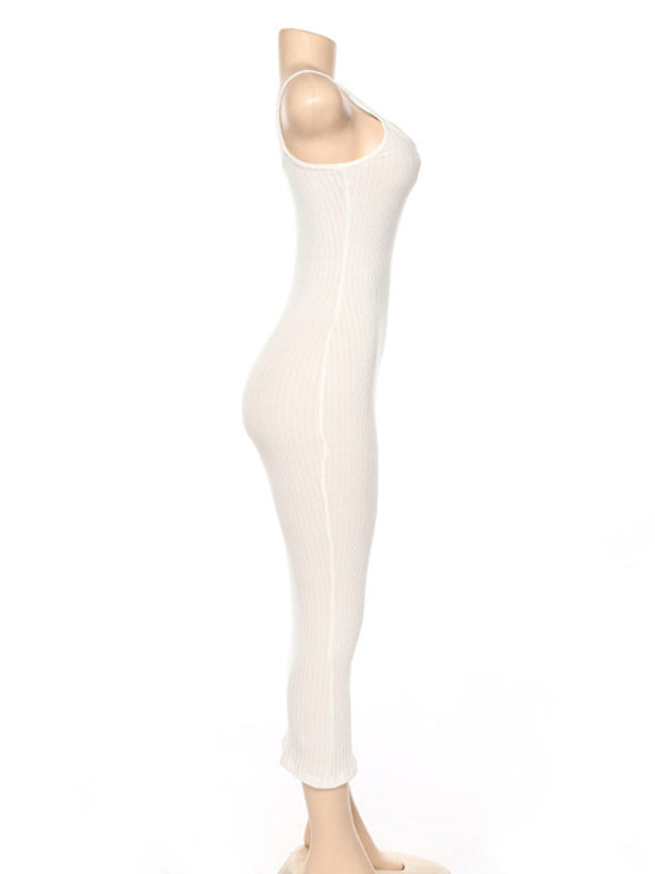 Contrasting color spaghetti strap open back slim dress kakaclo