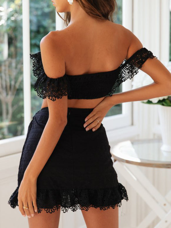 one-shoulder lace tube top skirt two-piece set kakaclo