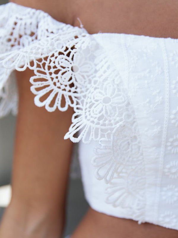 one-shoulder lace tube top skirt two-piece set kakaclo