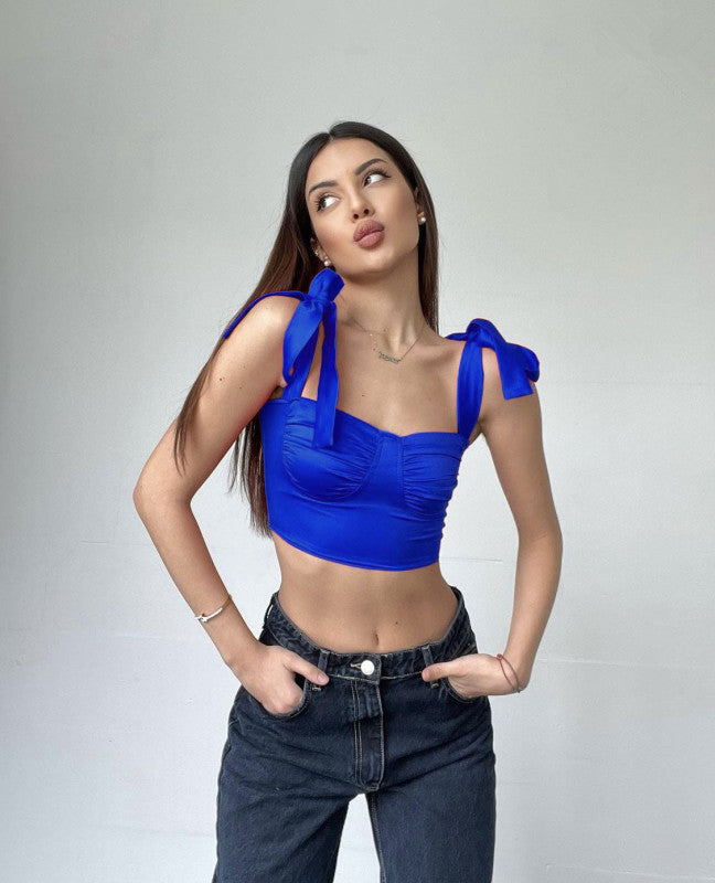 Cathy's Pleated low-cut strappy slim camisole with pleated neckline BLUE ZONE PLANET
