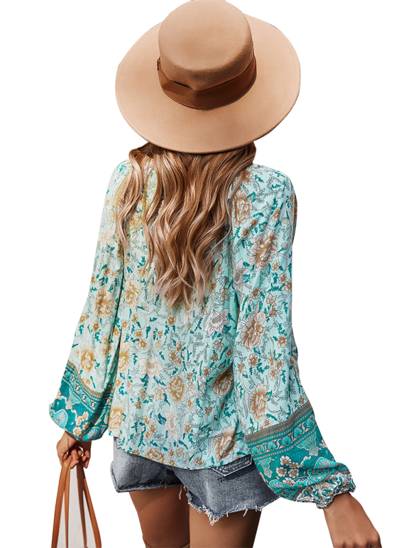 Women's bohemian print resort short sleeve blouse kakaclo