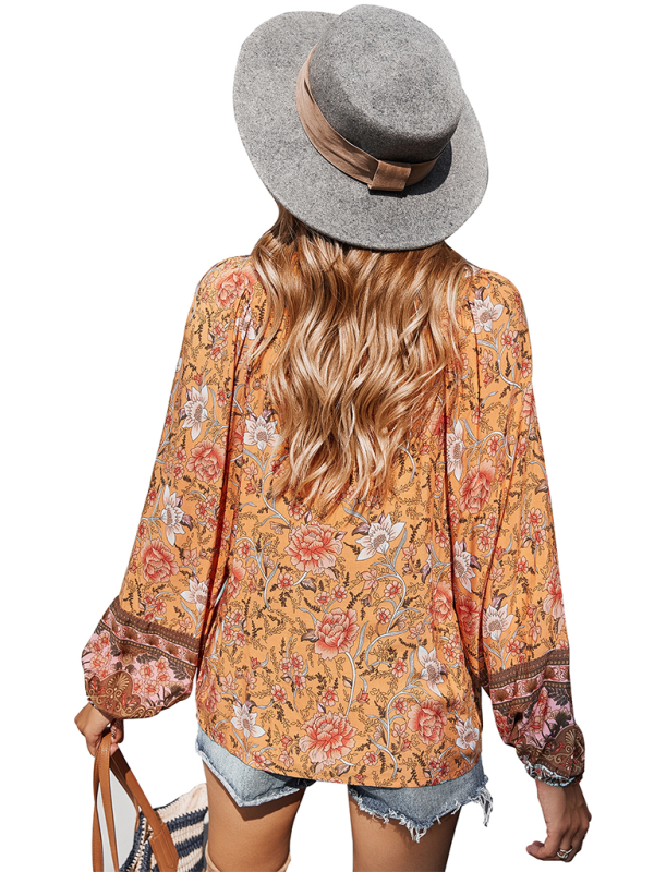 Women's bohemian print resort short sleeve blouse kakaclo