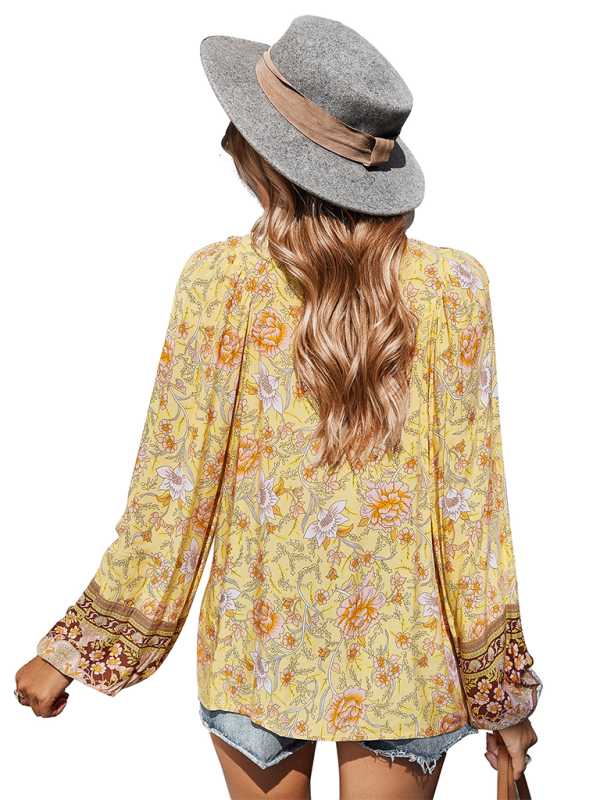 Women's bohemian print resort short sleeve blouse kakaclo